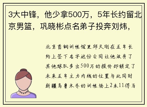 3大中锋,他少拿500万,5年长约留北京男篮,巩晓彬点名弟子投奔刘炜,朱荣振却在蹉跎岁月 3大中锋,他少拿500万,5年长约留北京男篮,巩晓彬点名弟子投奔刘炜,朱荣振却在蹉跎岁月